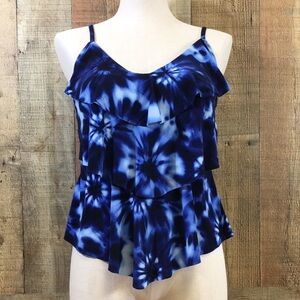 Aqua Green Swim Top Womens Small Blue Tie Dye Ruffle Tiered Tankini